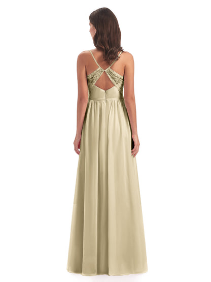 Madeline Spaghetti Straps Split Chiffon Bridesmaid Dresses