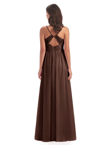 Madeline Spaghetti Straps Split Chiffon Bridesmaid Dresses