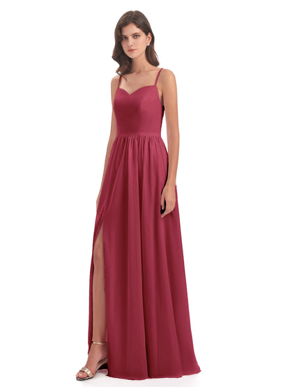 Madeline Spaghetti Straps Split Chiffon Bridesmaid Dresses
