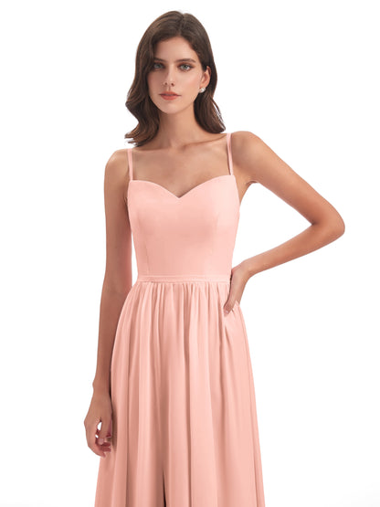 Madeline Spaghetti Straps Split Chiffon Bridesmaid Dresses