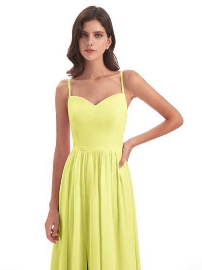 Madeline Spaghetti Straps Split Chiffon Bridesmaid Dresses