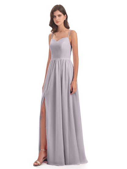 Madeline Spaghetti Straps Split Chiffon Bridesmaid Dresses