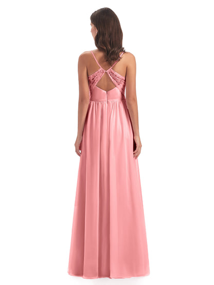 Madeline Spaghetti Straps Split Chiffon Bridesmaid Dresses