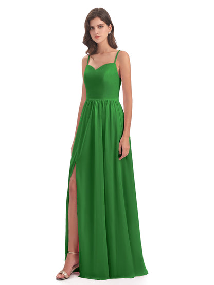 Madeline Spaghetti Straps Split Chiffon Bridesmaid Dresses