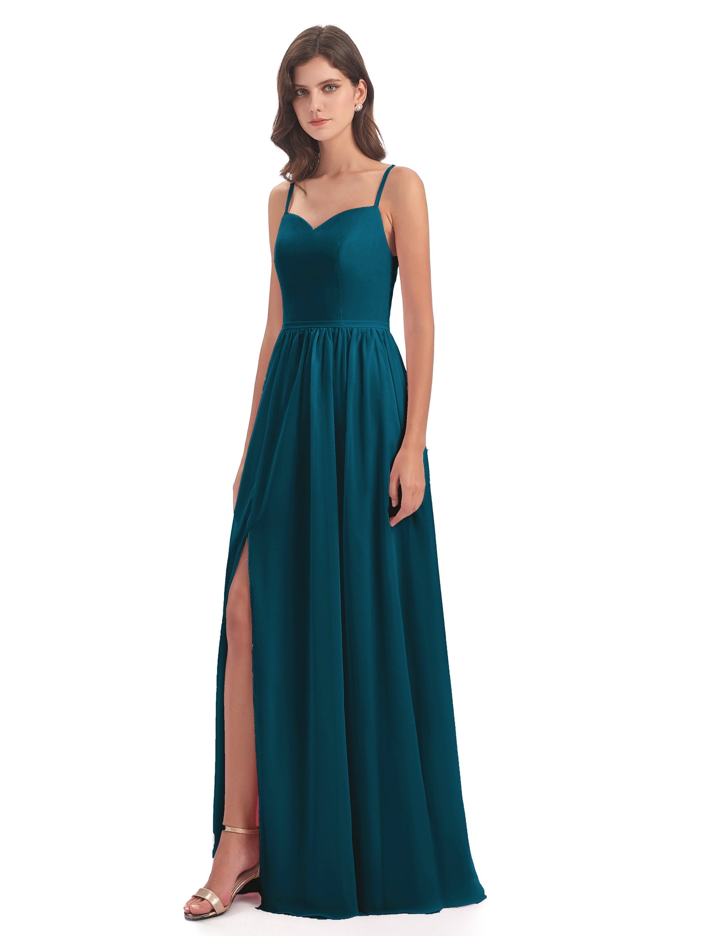 Madeline Spaghetti Straps Split Chiffon Bridesmaid Dresses