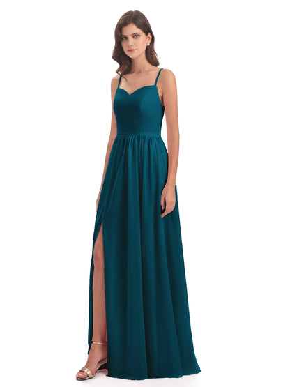 Madeline Spaghetti Straps Split Chiffon Bridesmaid Dresses