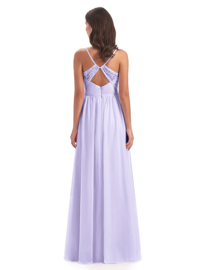 Madeline Spaghetti Straps Split Chiffon Bridesmaid Dresses
