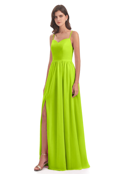 Madeline Spaghetti Straps Split Chiffon Bridesmaid Dresses