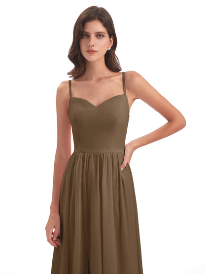 Madeline Spaghetti Straps Split Chiffon Bridesmaid Dresses