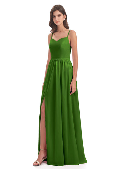 Madeline Spaghetti Straps Split Chiffon Bridesmaid Dresses