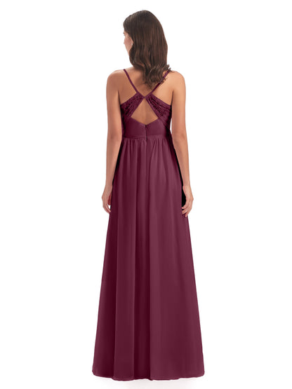 Madeline Spaghetti Straps Split Chiffon Bridesmaid Dresses