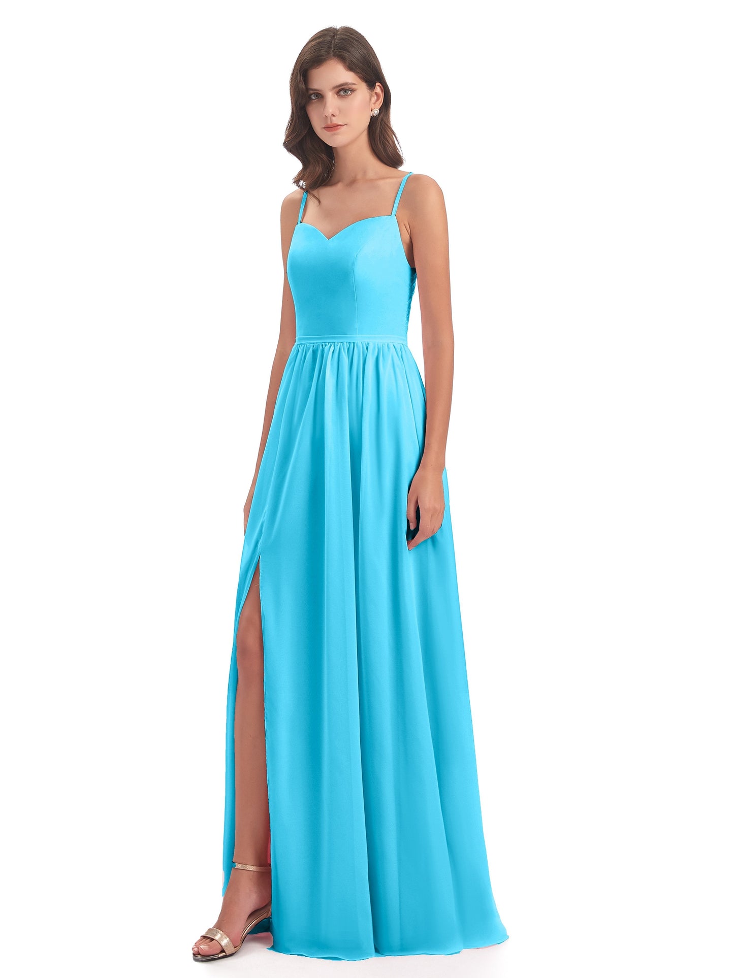 Madeline Spaghetti Straps Split Chiffon Bridesmaid Dresses