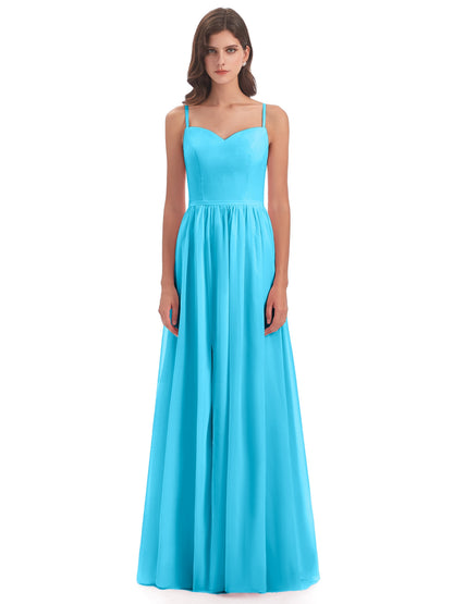 Madeline Spaghetti Straps Split Chiffon Bridesmaid Dresses