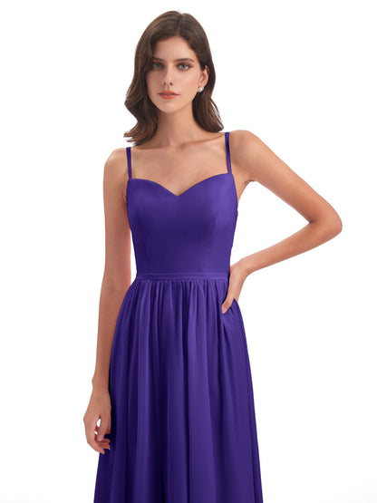Madeline Spaghetti Straps Split Chiffon Bridesmaid Dresses