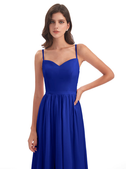 Madeline Spaghetti Straps Split Chiffon Bridesmaid Dresses