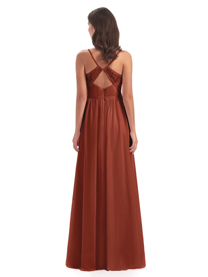 Madeline Spaghetti Straps Split Chiffon Bridesmaid Dresses