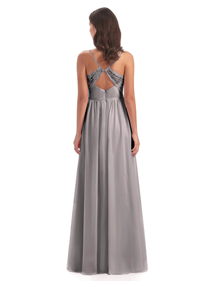 Madeline Spaghetti Straps Split Chiffon Bridesmaid Dresses