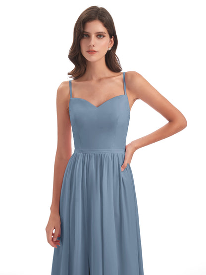 Madeline Spaghetti Straps Split Chiffon Bridesmaid Dresses