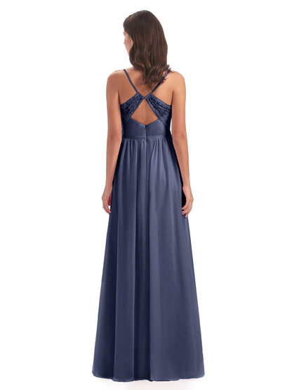 Madeline Spaghetti Straps Split Chiffon Bridesmaid Dresses