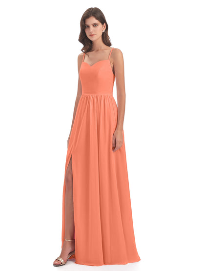 Madeline Spaghetti Straps Split Chiffon Bridesmaid Dresses