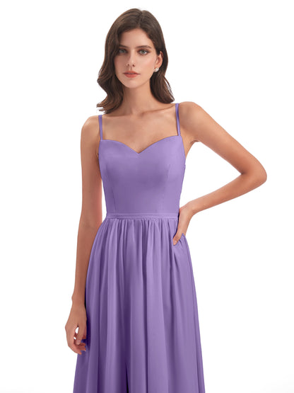 Madeline Spaghetti Straps Split Chiffon Bridesmaid Dresses