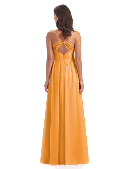 Madeline Spaghetti Straps Split Chiffon Bridesmaid Dresses