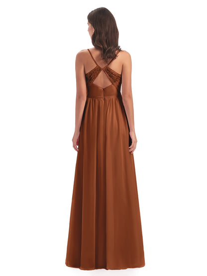 Madeline Spaghetti Straps Split Chiffon Bridesmaid Dresses
