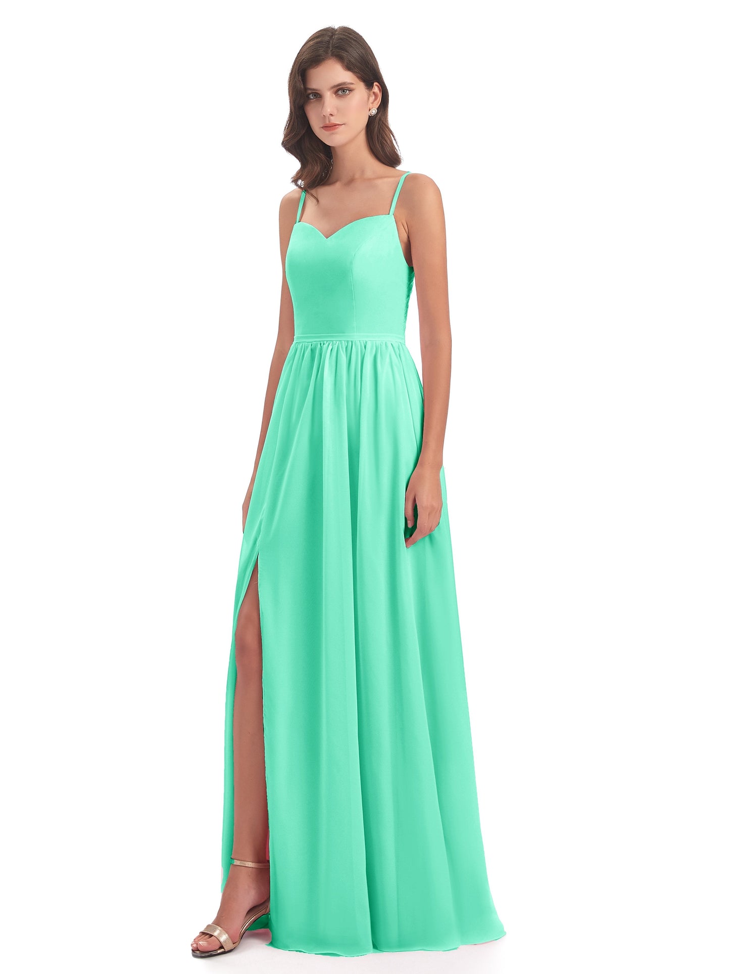 Madeline Spaghetti Straps Split Chiffon Bridesmaid Dresses