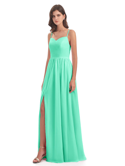 Madeline Spaghetti Straps Split Chiffon Bridesmaid Dresses