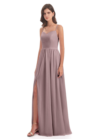 Madeline Spaghetti Straps Split Chiffon Bridesmaid Dresses