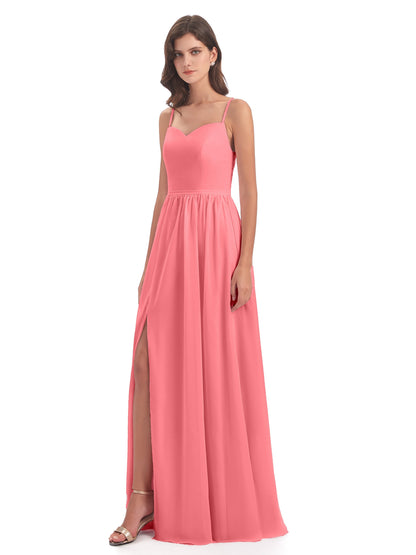 Madeline Spaghetti Straps Split Chiffon Bridesmaid Dresses