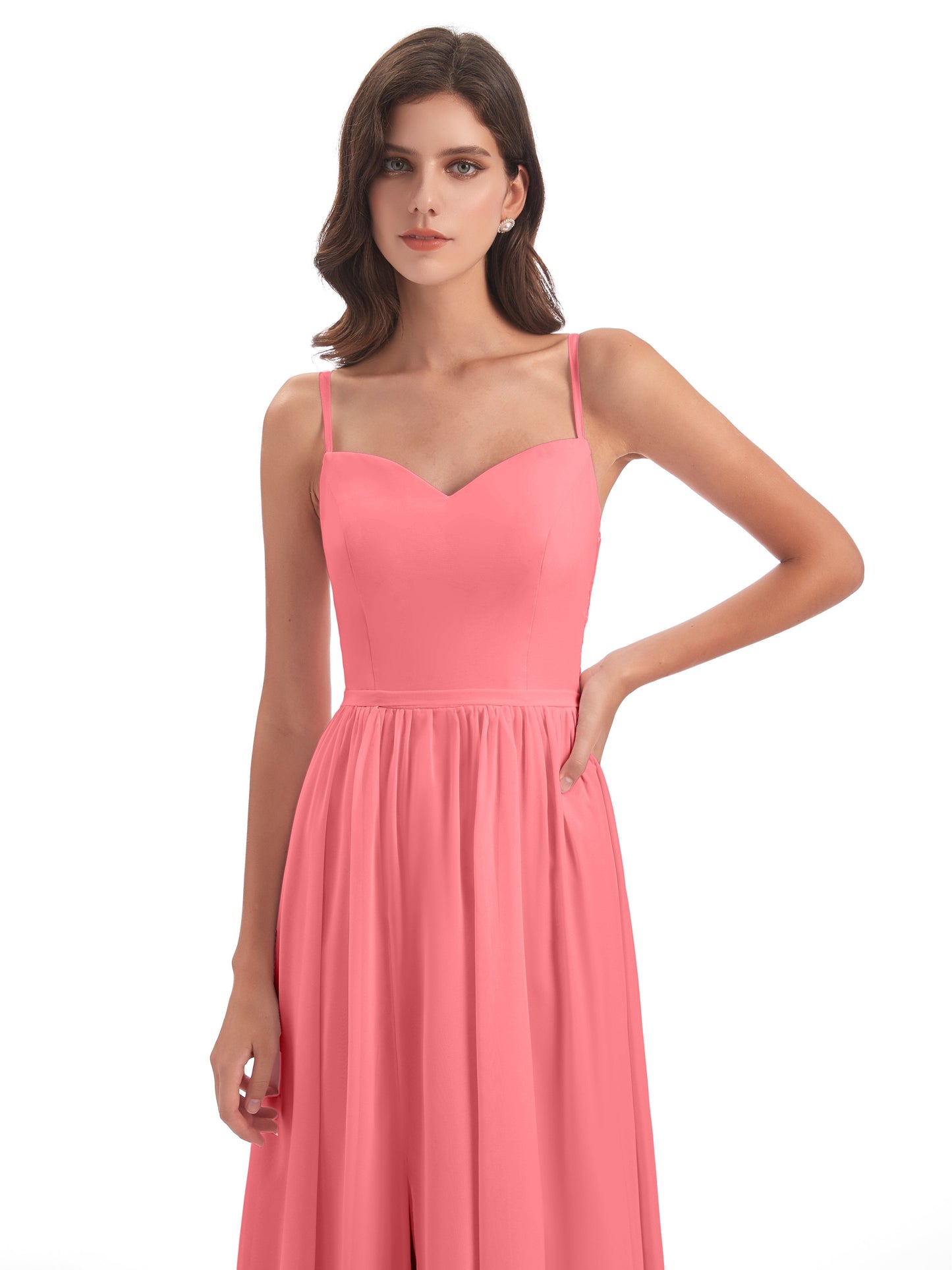 Madeline Spaghetti Straps Split Chiffon Bridesmaid Dresses