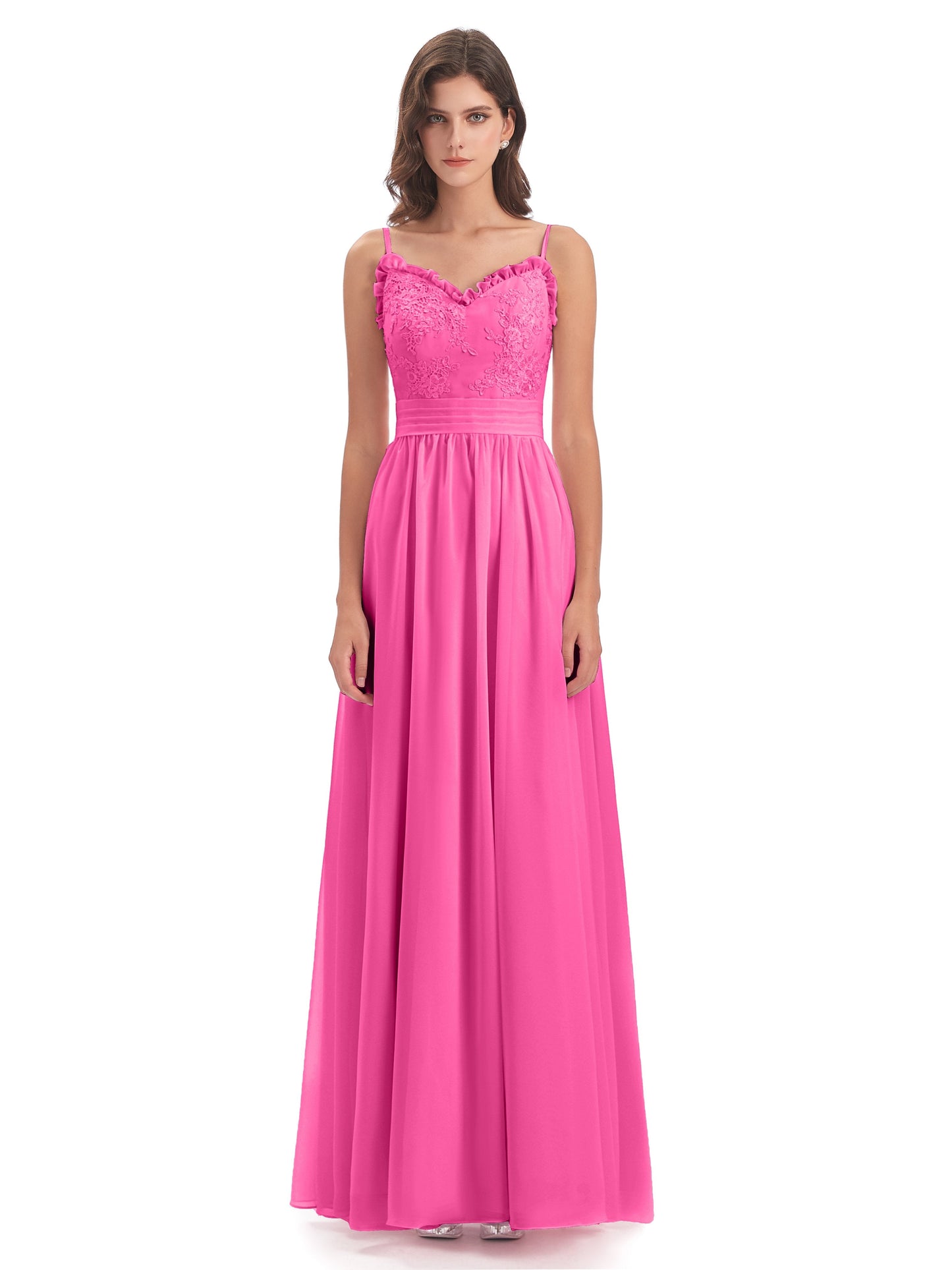 Madison A-line Spaghetti Straps Lace Long Bridesmaid Dresses