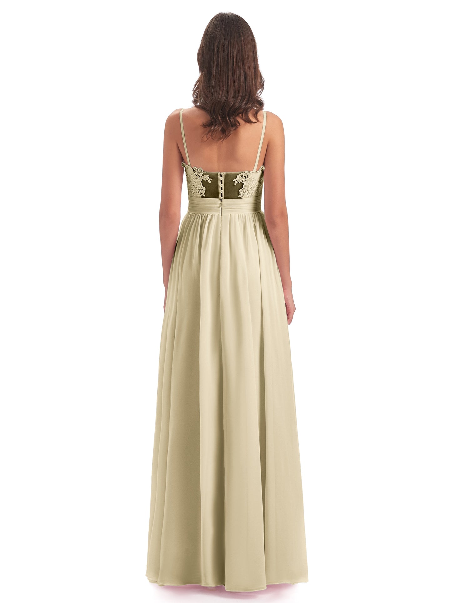 Madison A-line Spaghetti Straps Lace Long Bridesmaid Dresses