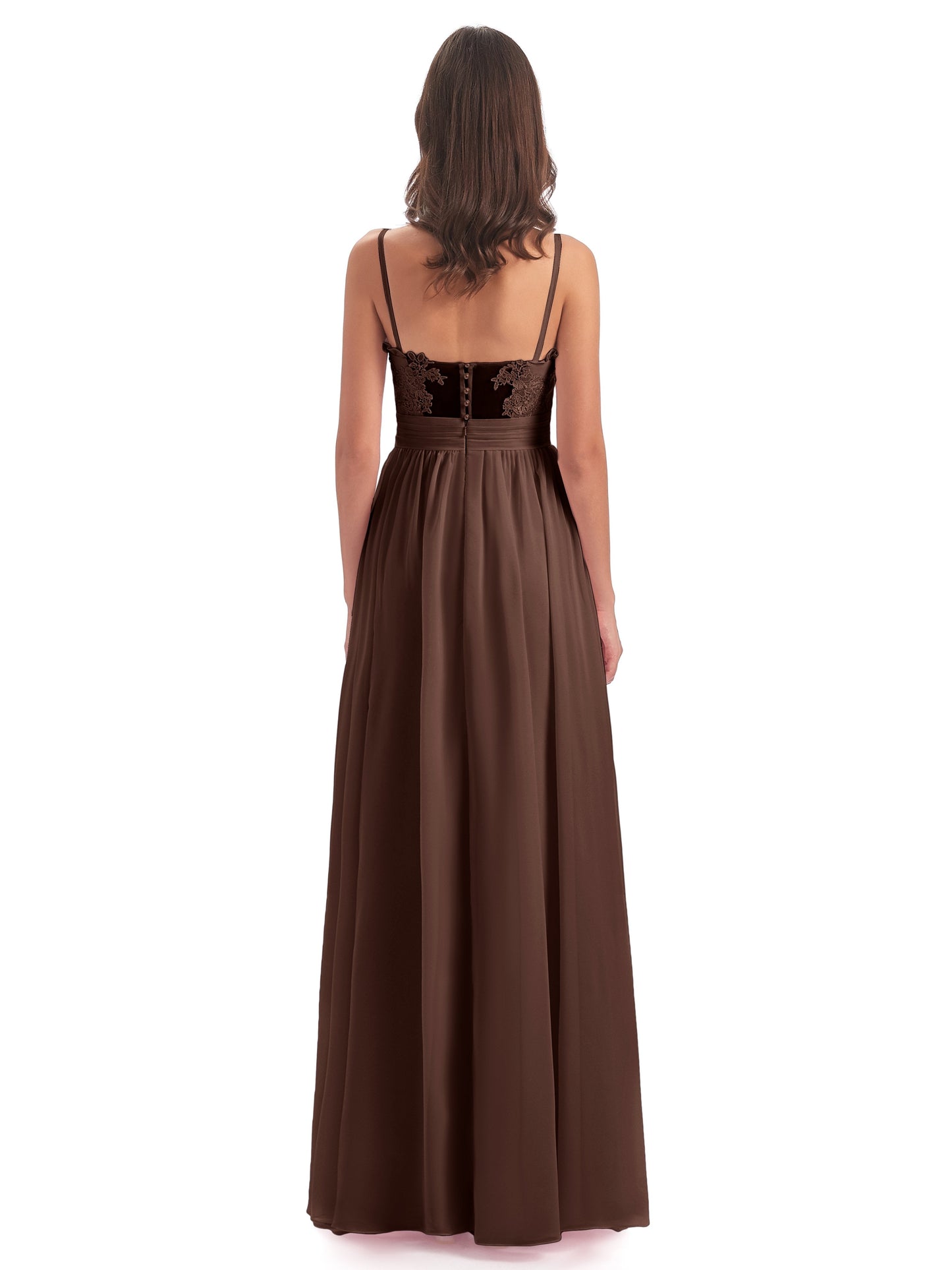 Madison A-line Spaghetti Straps Lace Long Bridesmaid Dresses