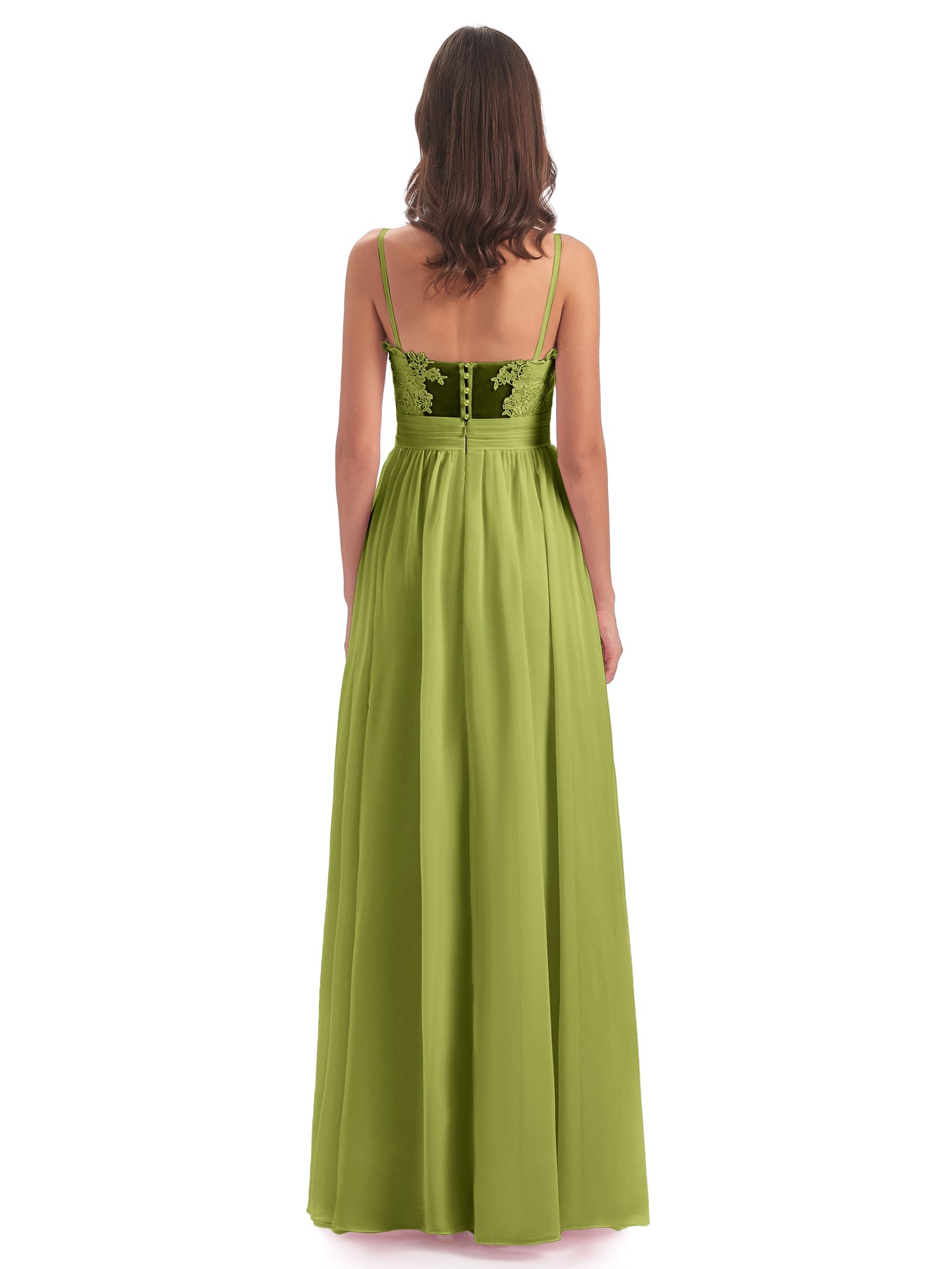 Madison A-line Spaghetti Straps Lace Long Bridesmaid Dresses