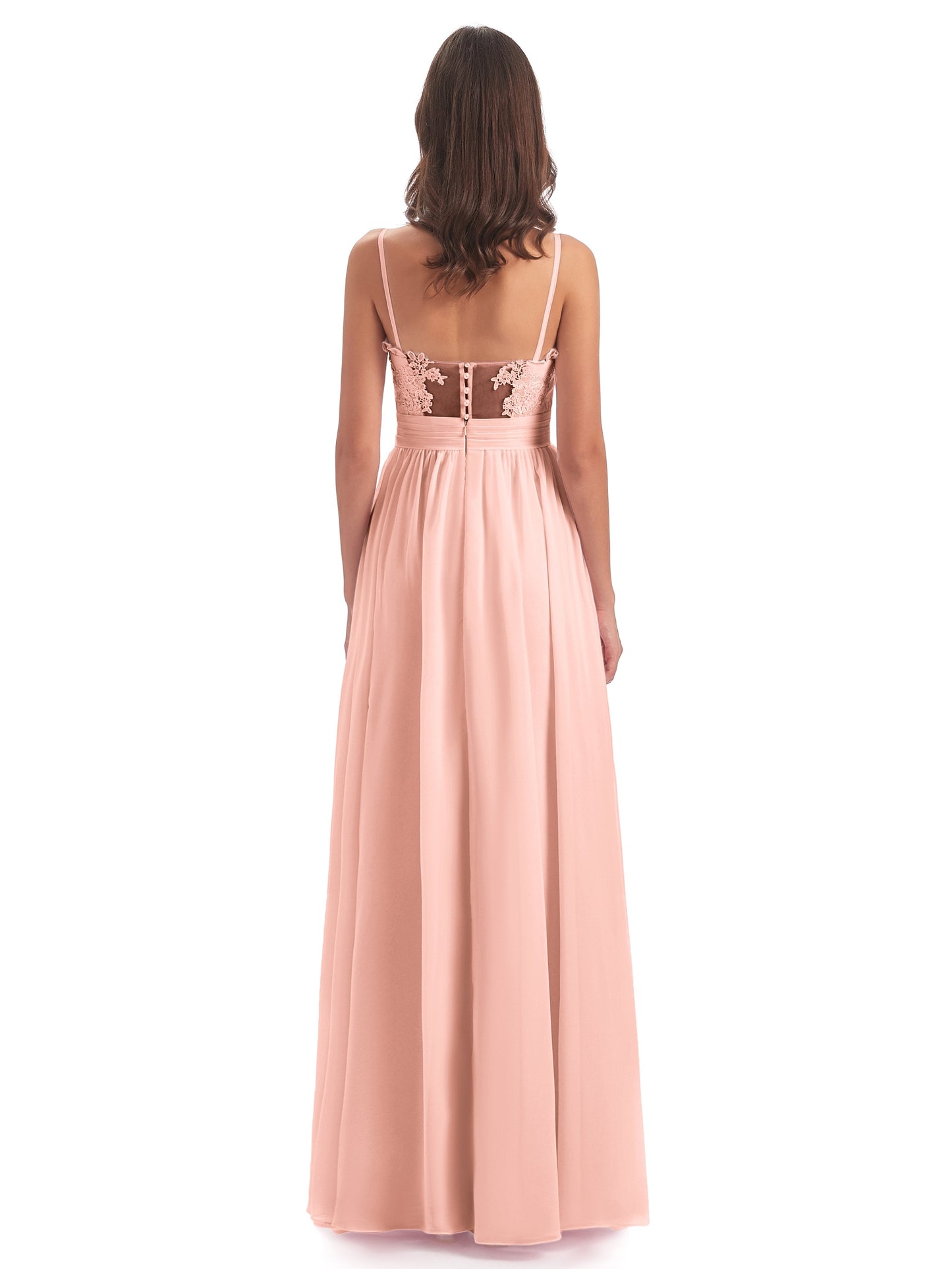Madison A-line Spaghetti Straps Lace Long Bridesmaid Dresses