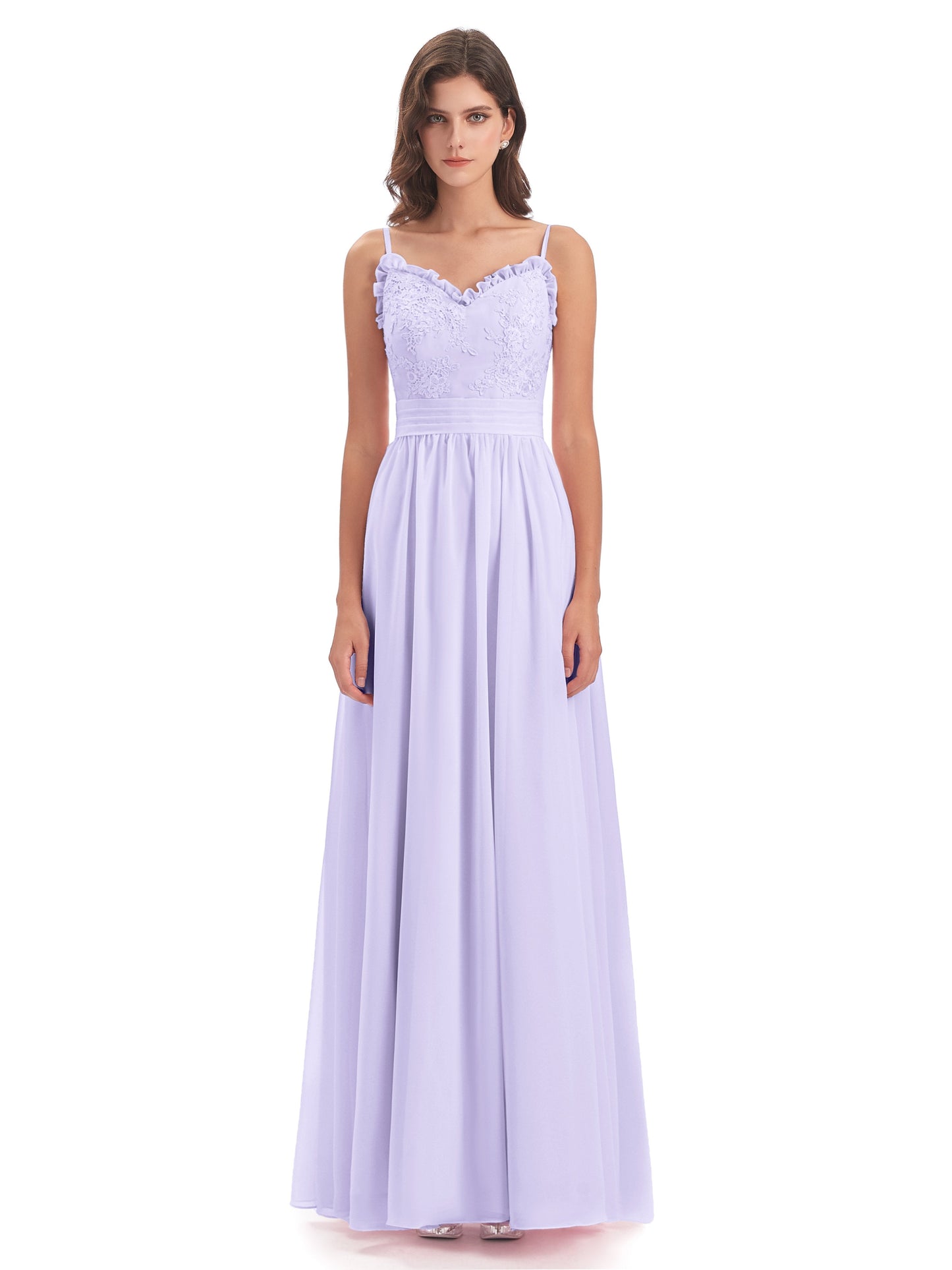 Madison A-line Spaghetti Straps Lace Long Bridesmaid Dresses