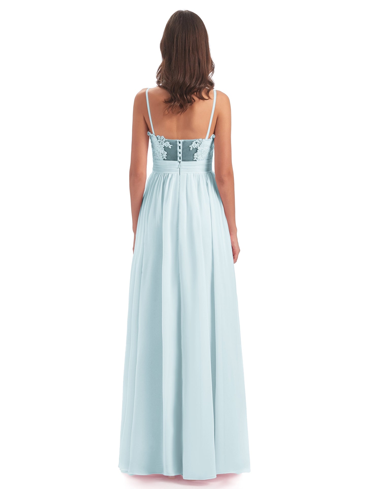 Madison A-line Spaghetti Straps Lace Long Bridesmaid Dresses