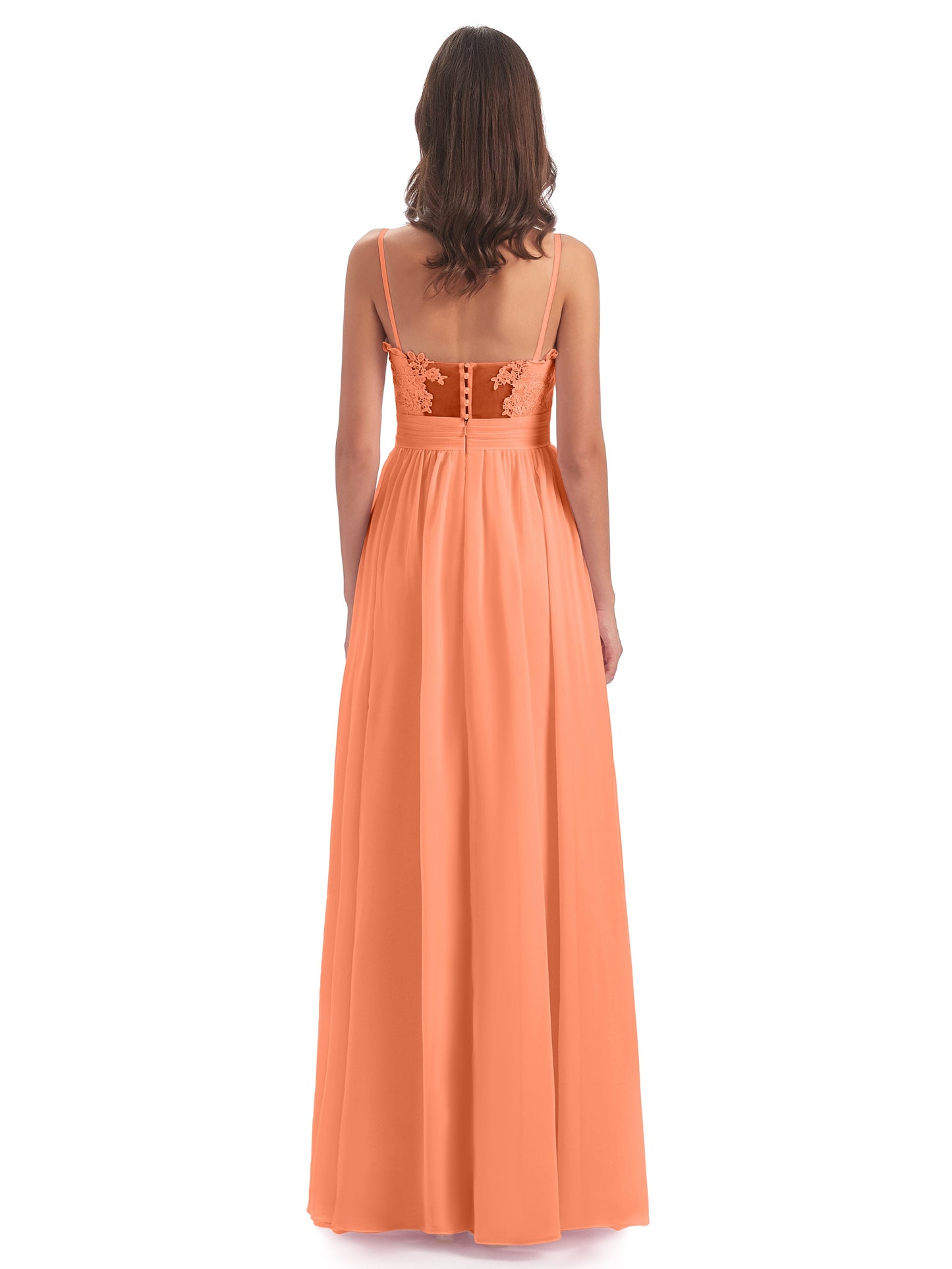Madison A-line Spaghetti Straps Lace Long Bridesmaid Dresses