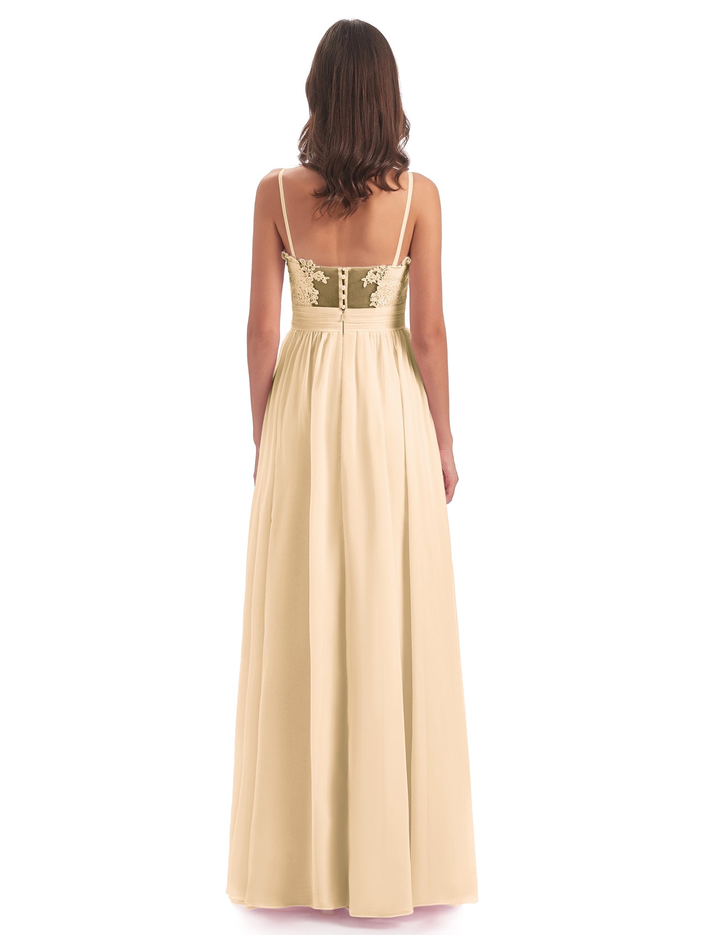 Madison A-line Spaghetti Straps Lace Long Bridesmaid Dresses