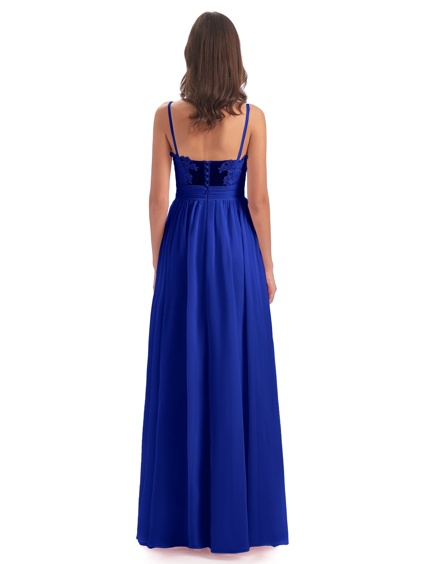 Madison A-line Spaghetti Straps Lace Long Bridesmaid Dresses