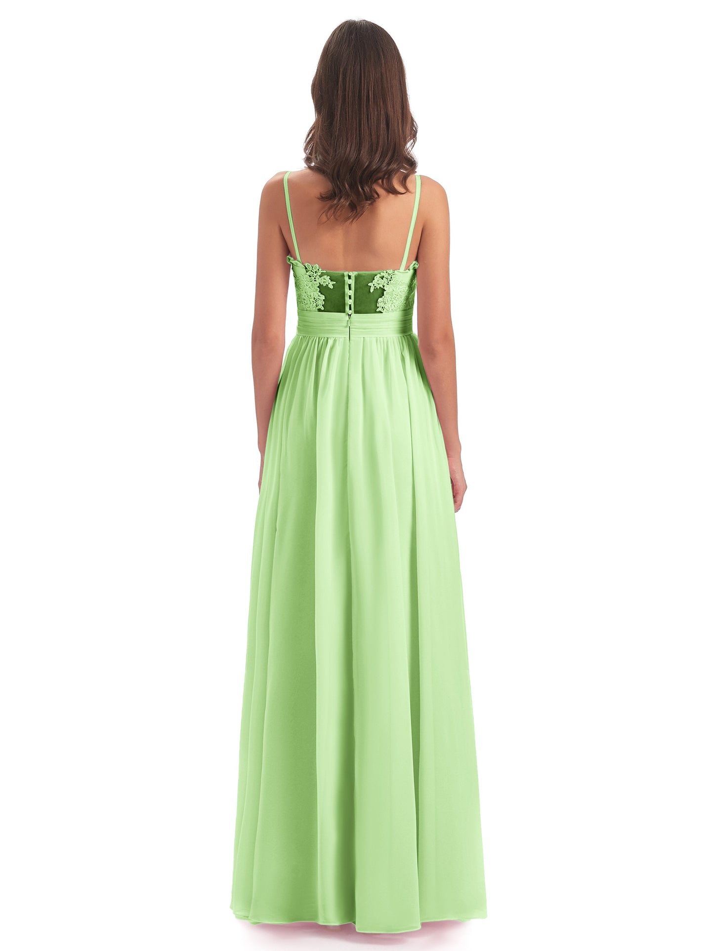 Madison A-line Spaghetti Straps Lace Long Bridesmaid Dresses