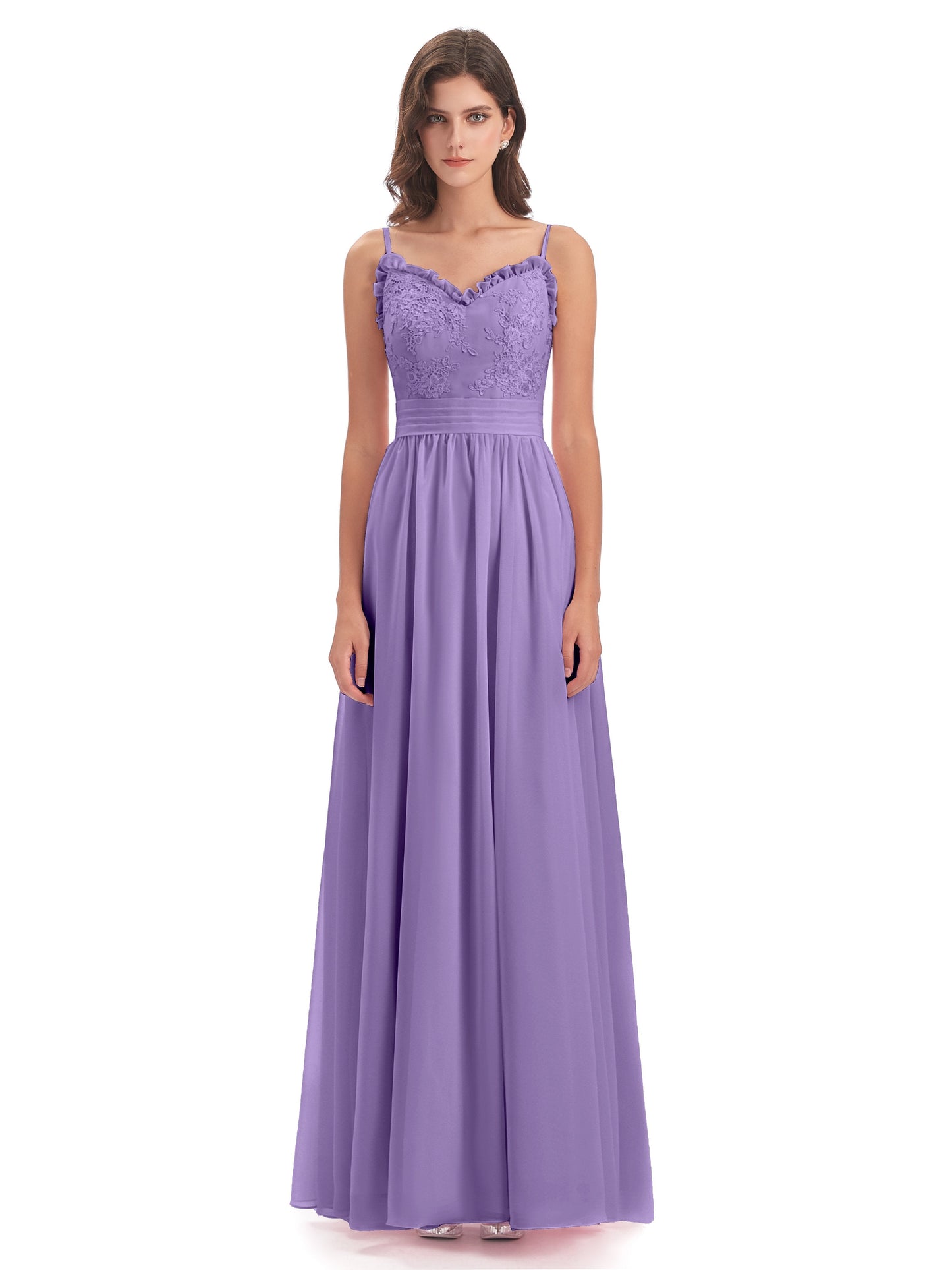 Madison A-line Spaghetti Straps Lace Long Bridesmaid Dresses