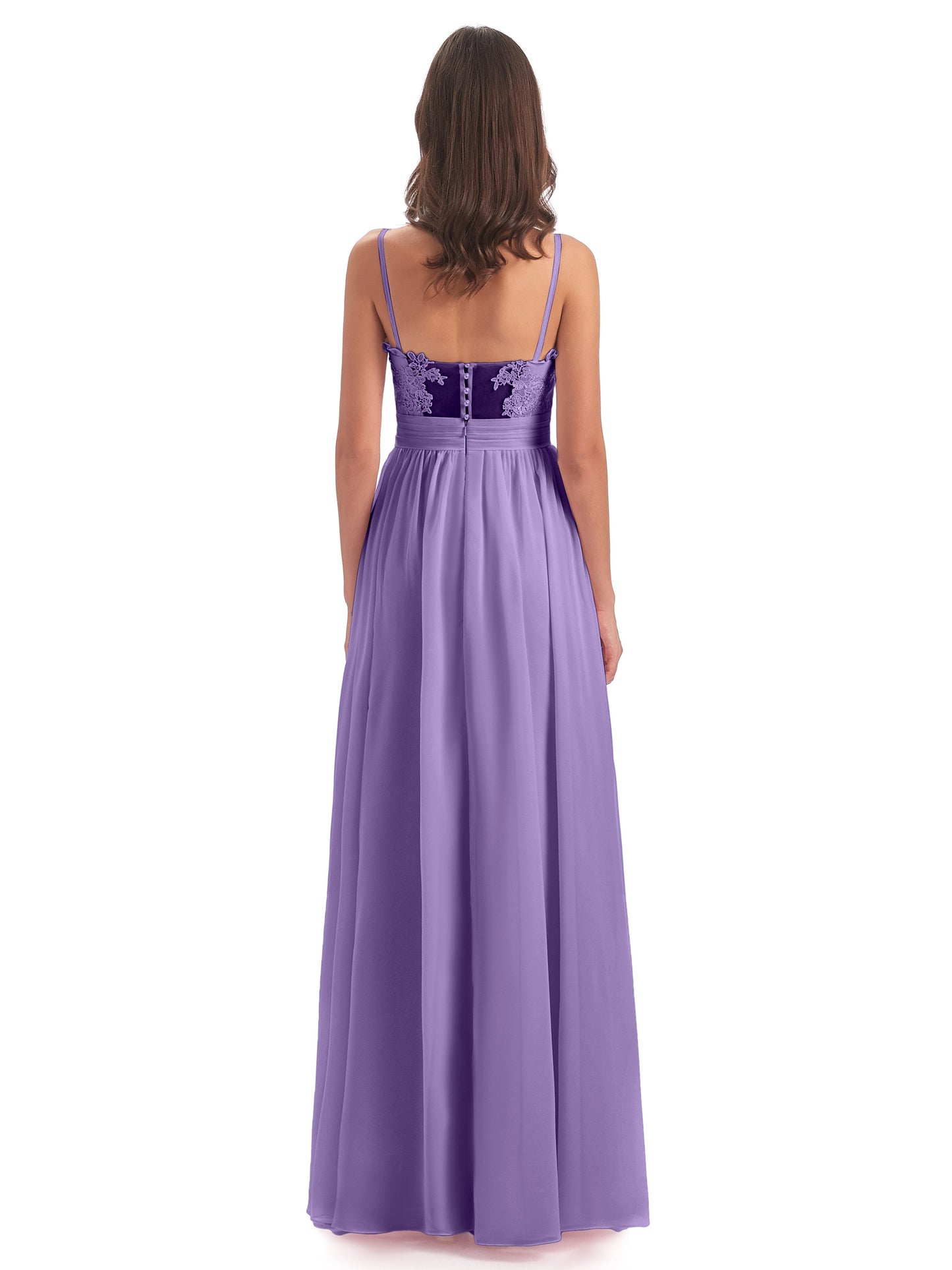 Madison A-line Spaghetti Straps Lace Long Bridesmaid Dresses