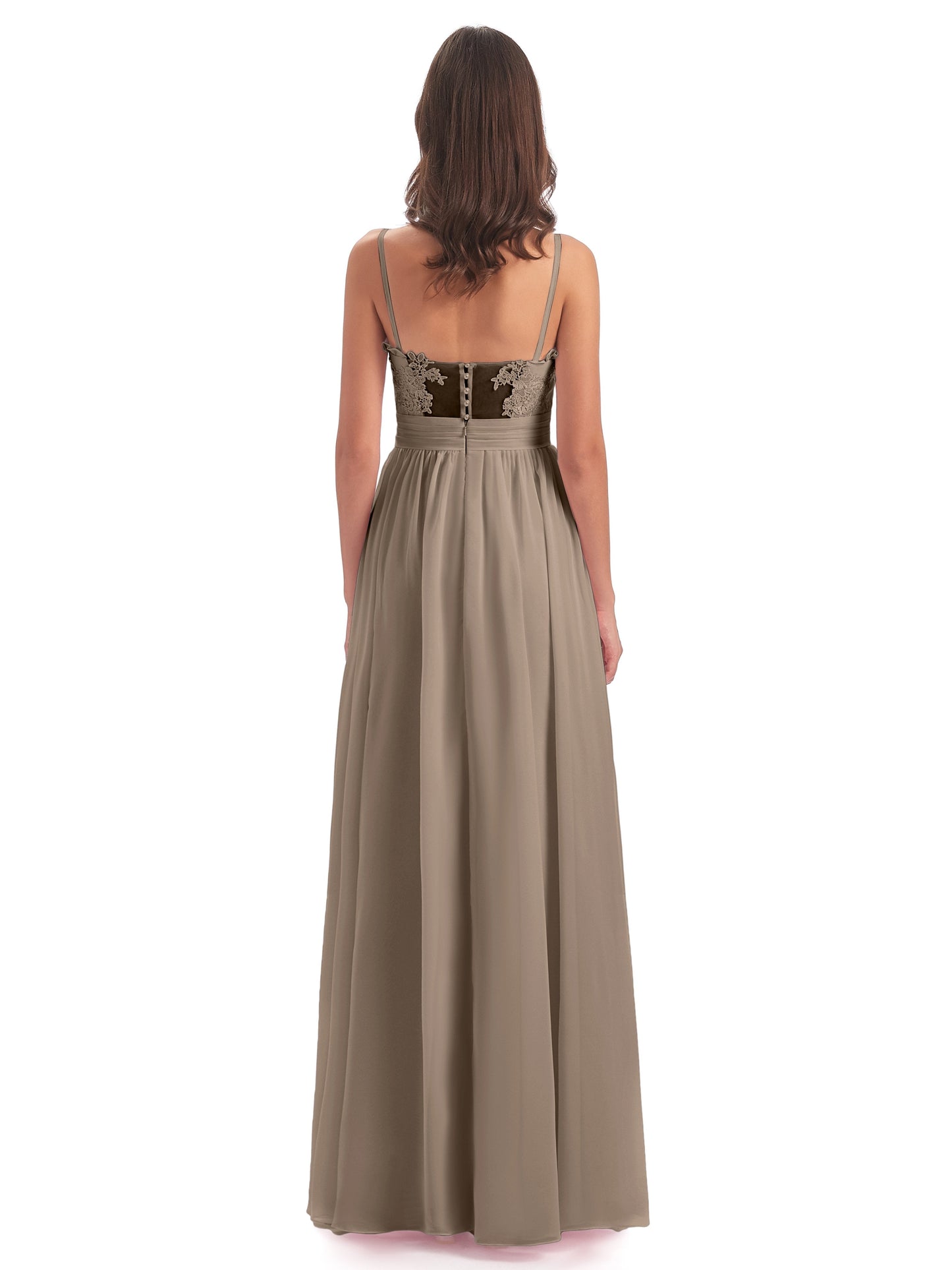 Madison A-line Spaghetti Straps Lace Long Bridesmaid Dresses