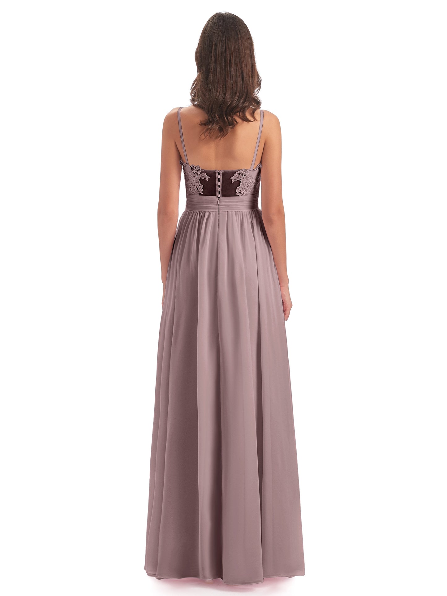 Madison A-line Spaghetti Straps Lace Long Bridesmaid Dresses