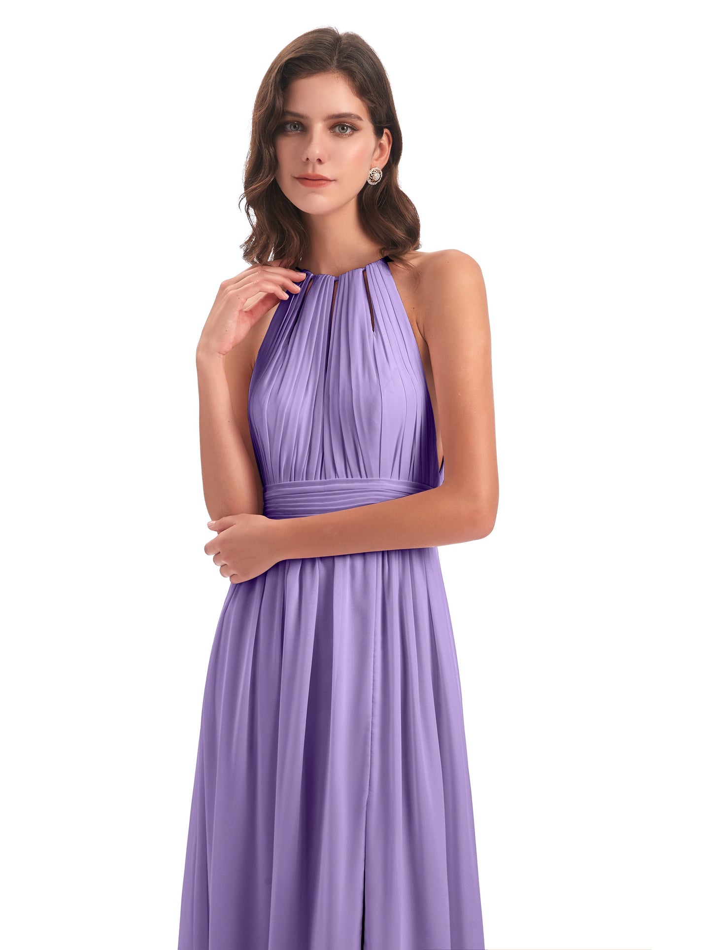Marlowe Floor Length Halter Split Chiffon Bridesmaid Dresses