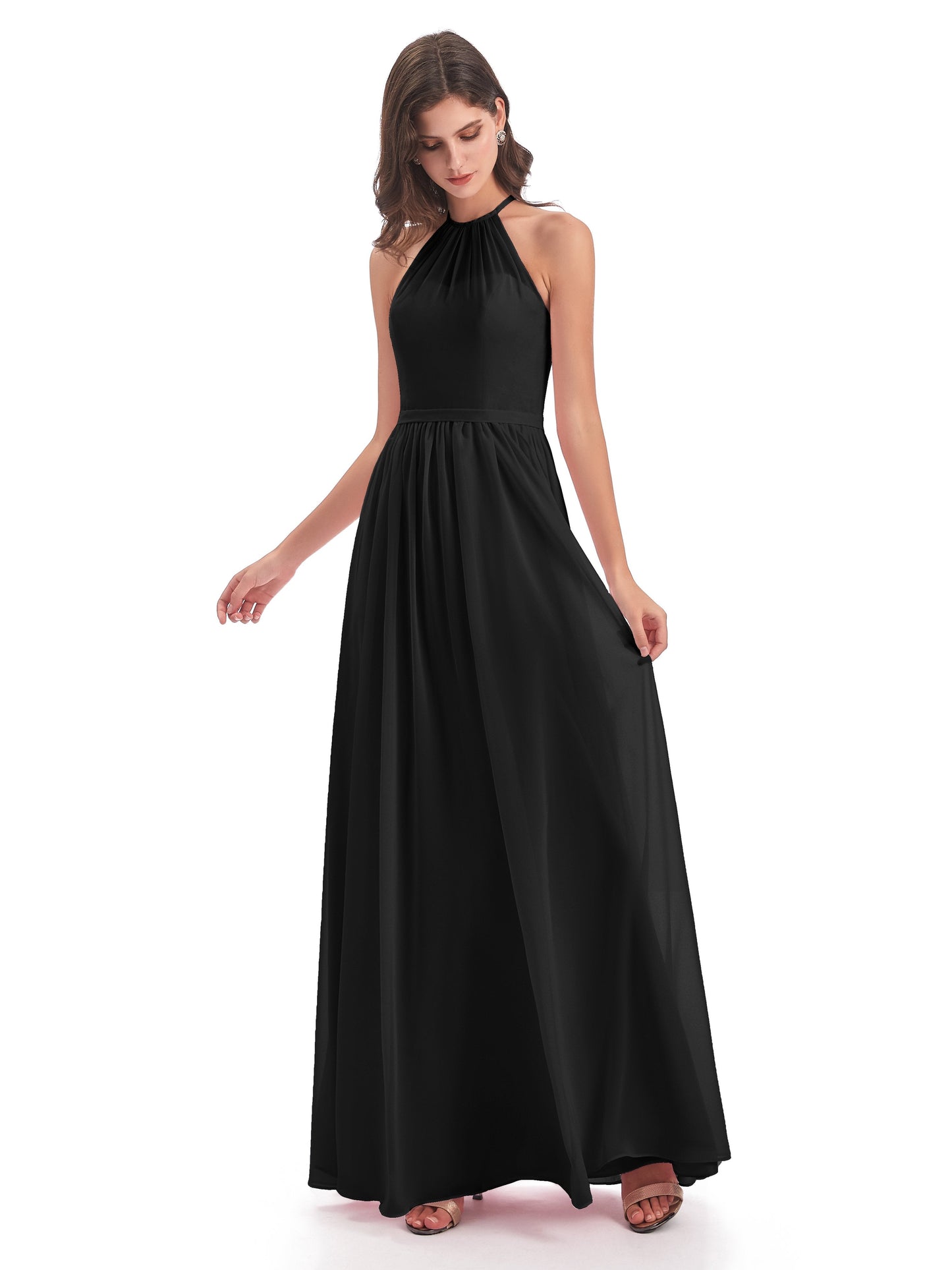 Micah Halter Open Back Chiffon Long Bridesmaid Dresses