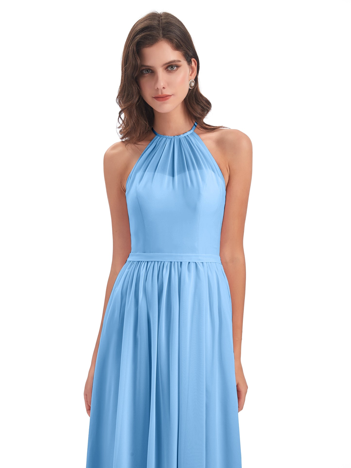 Micah Halter Open Back Chiffon Long Bridesmaid Dresses
